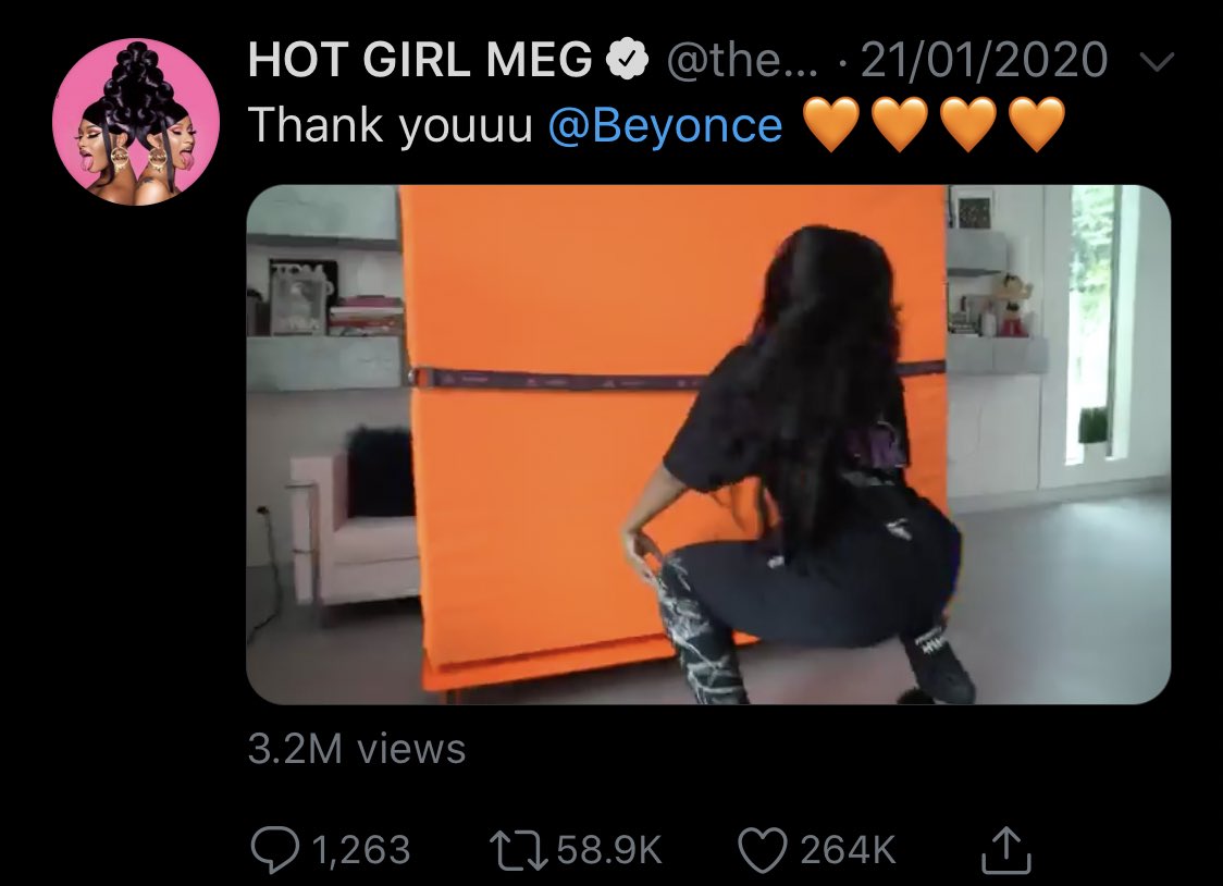 Megan then broke the internet for a second time in one month as she posed alongside the iconic personally gifted Ivy Park x Adidas PR Orange clothing rail that went viral amongst celebrities earlier this year. Beyoncé clearly took an interest to Houston’s finest Meg thee Stallion