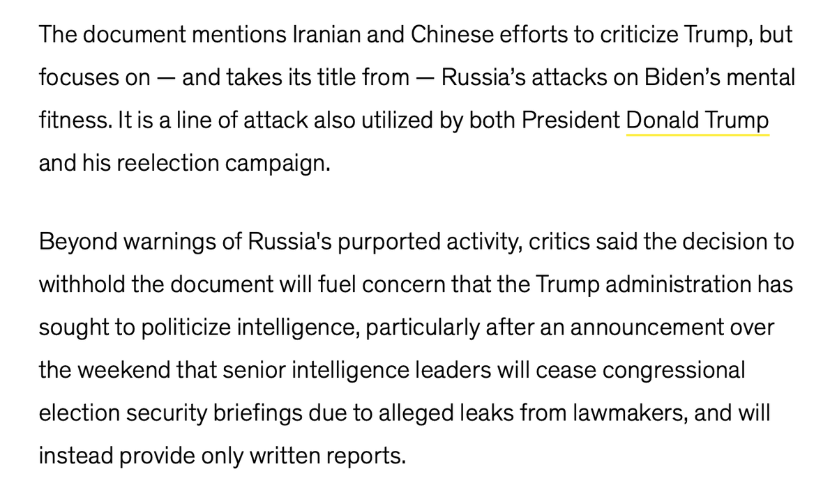 It's not just that the GOP is partnering with Russia in their attacks on Joe Biden - they're using key positions in the Federal government TO SABOTAGE THE INTELLIGENCE COMMUNITY FROM PROTECTING AMERICAN DEMOCRACY. 