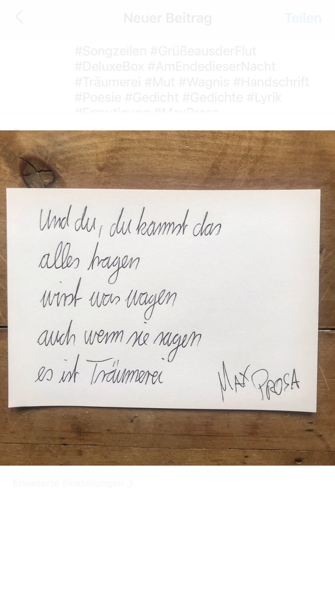 maxprosa's tweet photo. Und du, du kannst das alles tragen / wirst was wagen / auch wenn sie sagen es ist Träumerei #MaxProsa https://t.co/DxcKSAtSAY