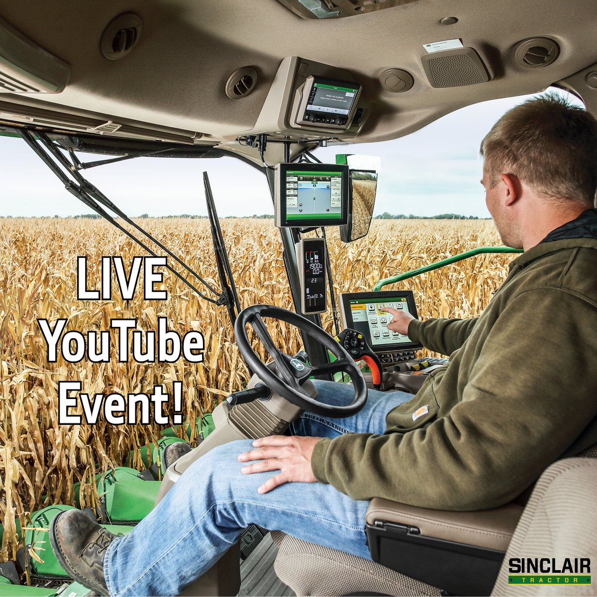 Join Sinclair Tractor TODAY (9/2) at 10am on our YouTube channel for a live virtual event exploring combine technology and connectivity, options for harvesting downed corn &amp; calibrating yield monitors to compensate for variability in this year's crop.Interactive Q &amp; A to follow.