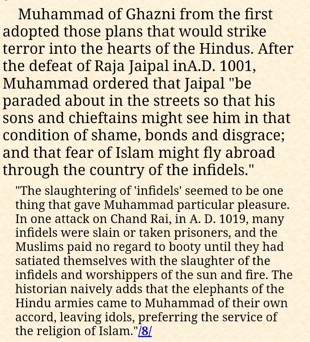 M Ghazni used to adopt plans to terrorise Hindus and he used to get pleasure by slaughtering Infidels.  @SalmanNizami_ &  @ThePrintIndia for Ghazni Bharat was the country of Infidels and he wanted the fear of Islam throughout the country.This is how great your Mughals were.