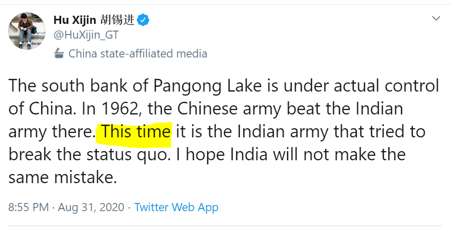 So much so, that Chinese themselves didn't know how to react to this event.Such was the confusion that Shri Hu went crying on Twitter that 'THIS TIME' it was the Indians that had changed the status quo, implicitly acknowledging that thus far it was China that was doing so!
