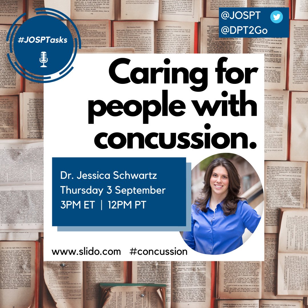 DPT2Go's tweet image. Please join us LIVE on Thursday @JOSPT’s Facebook page as Editor In Chief, Dr. @clare_ardern, finishes up her #JOSPTasks interview series 🎙 

Let’s make this about YOU so please submit your questions 🔗
app.sli.do &amp;amp; use #concussion to login😃 

#physio #TBI #FOAMed