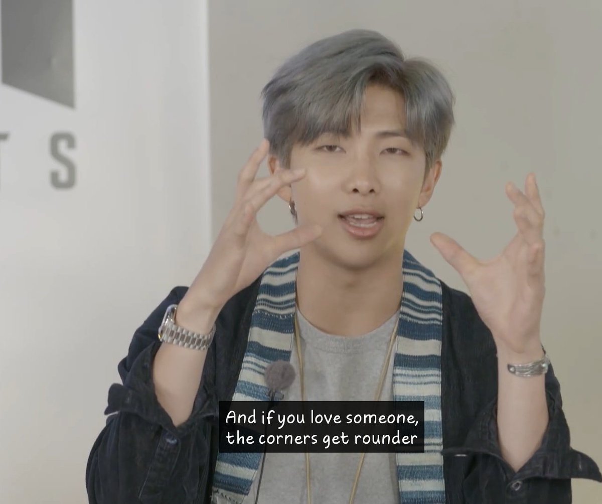 The warmth of love curved the edges of the straight lines and did away with their sharpness and made it gentle and soft, thereby converting an I to an O: as in curving I makes it an O as Joon raps, "You make I to an O, I to an O"+