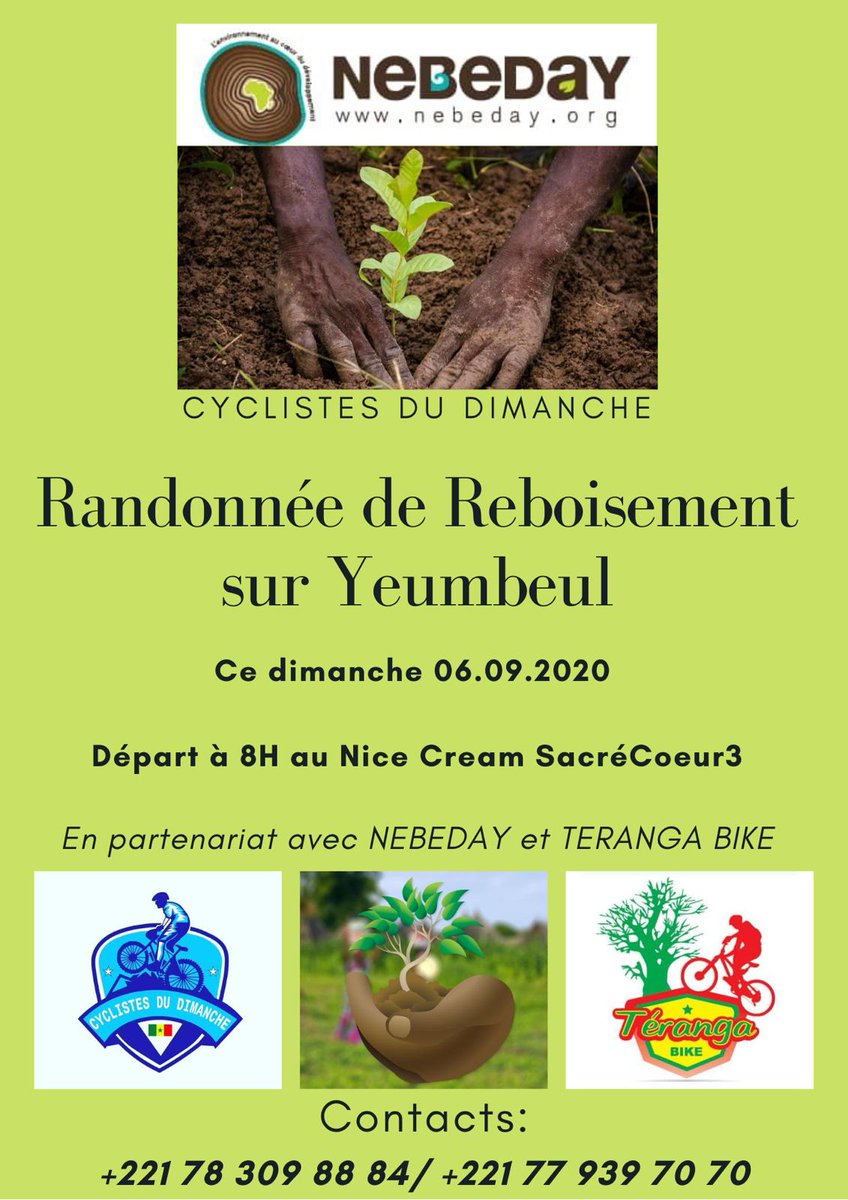 CyclistesD's tweet photo. ♻️♻️♻️ Bonjour la Team CDD, ce dimanche 6 Septembre 8h00, en partenariat avec Teranga BIKE et @NebedaySenegal: Nous allons oeuvrer dans le Socio Environnemental en plantant une centaine d'arbustes dans le site de reboisement situé à Yeumbeul. 1/2👇🏿👇🏿👇🏿 https://t.co/EBRW7i5djS