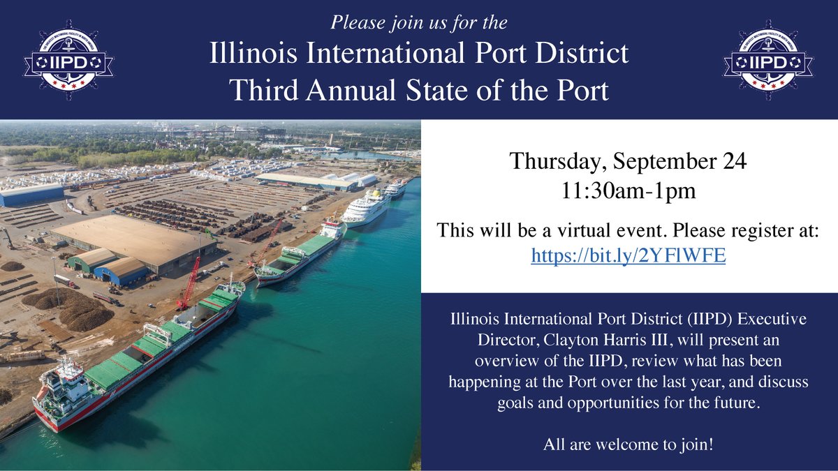 DeltaGreatLakes's tweet photo. Please join our partners at @Illinois_IPD at the Third Annual State of the Port. All are welcome! Sign up at https://t.co/lerjKyybnT https://t.co/zIQ9JNe3Zp