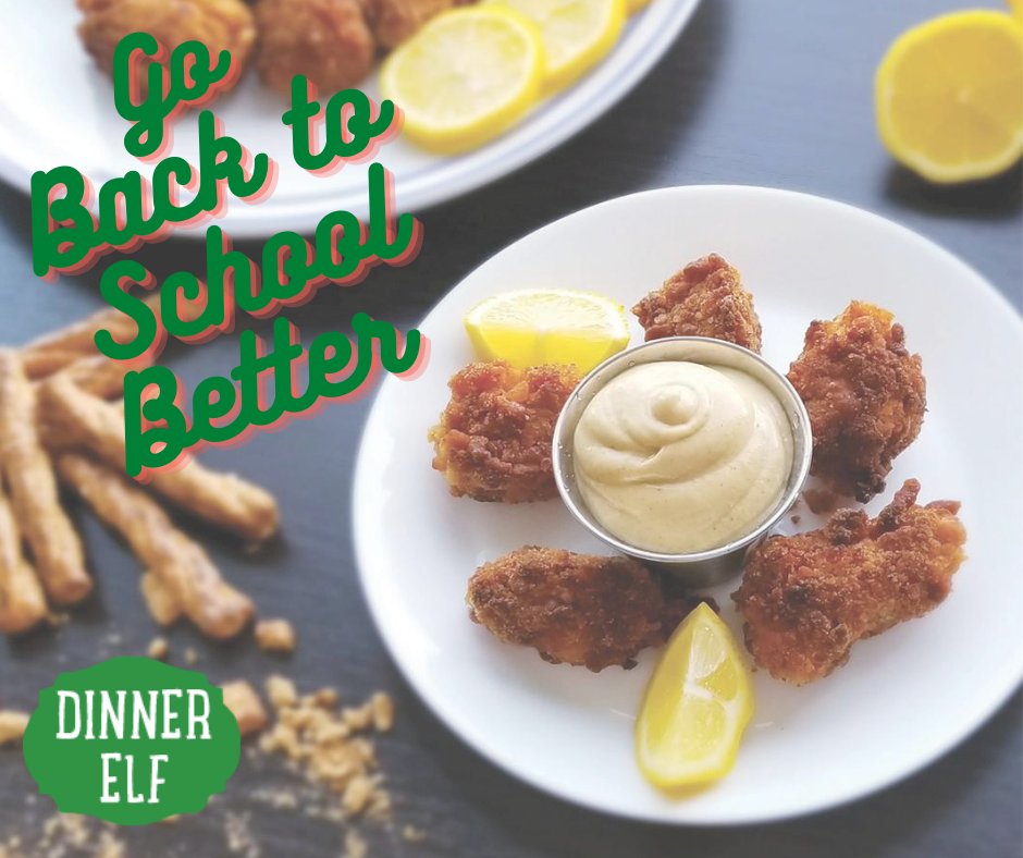 Our Back To School menu can help you with hot lunches and family-friendly dinners. Try our Honey mustard pretzel chicken. These baked crunchy chicken nuggets are full of savory tang, and served with our scratch-made honey mustard sauce. Book now: dinnerelf.com