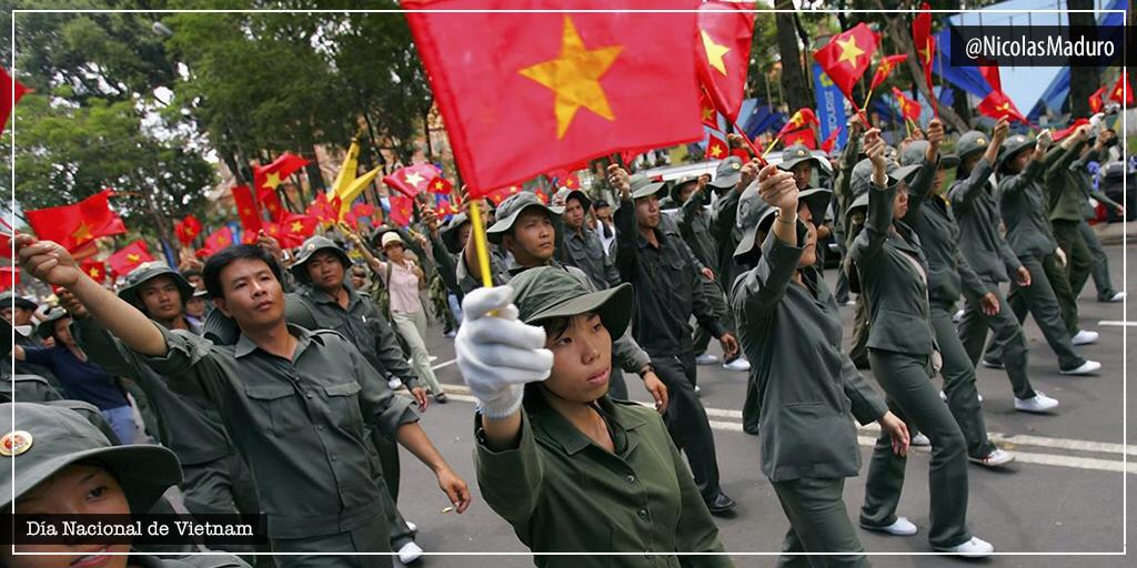 Desde Venezuela celebramos 75 años de la Proclamación de la Independencia de Vietnam. Enviamos un reconocimiento al heroico pueblo vietnamita quienes transitan hacia los caminos de grandeza, defendiendo los principios sagrados de libertad y soberanía del gran Ho Chi Minh.