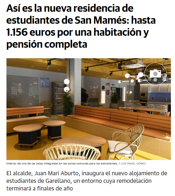 anavinalsblanco's tweet photo. Y yo me pregunto 🙄¿Cuántos jóvenes estudiantes pueden permitirse pagar 700€ al mes (opción más económica😱) por una habitación en esta residencia? ¿#Bilbao jóven? ¿Bilbao Ciudad Universitaria? ¿Con alquileres de 1000€ de media? ¿Con sueldos precarios? 🔗https://t.co/vkx3d9rOTX https://t.co/MMkNzGCAh2