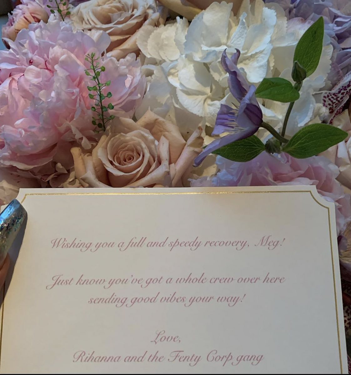 Beyoncé & Rihanna send Meg flowers accompanied with a message each after news breaks out that Meg thee Stallion has been shot.