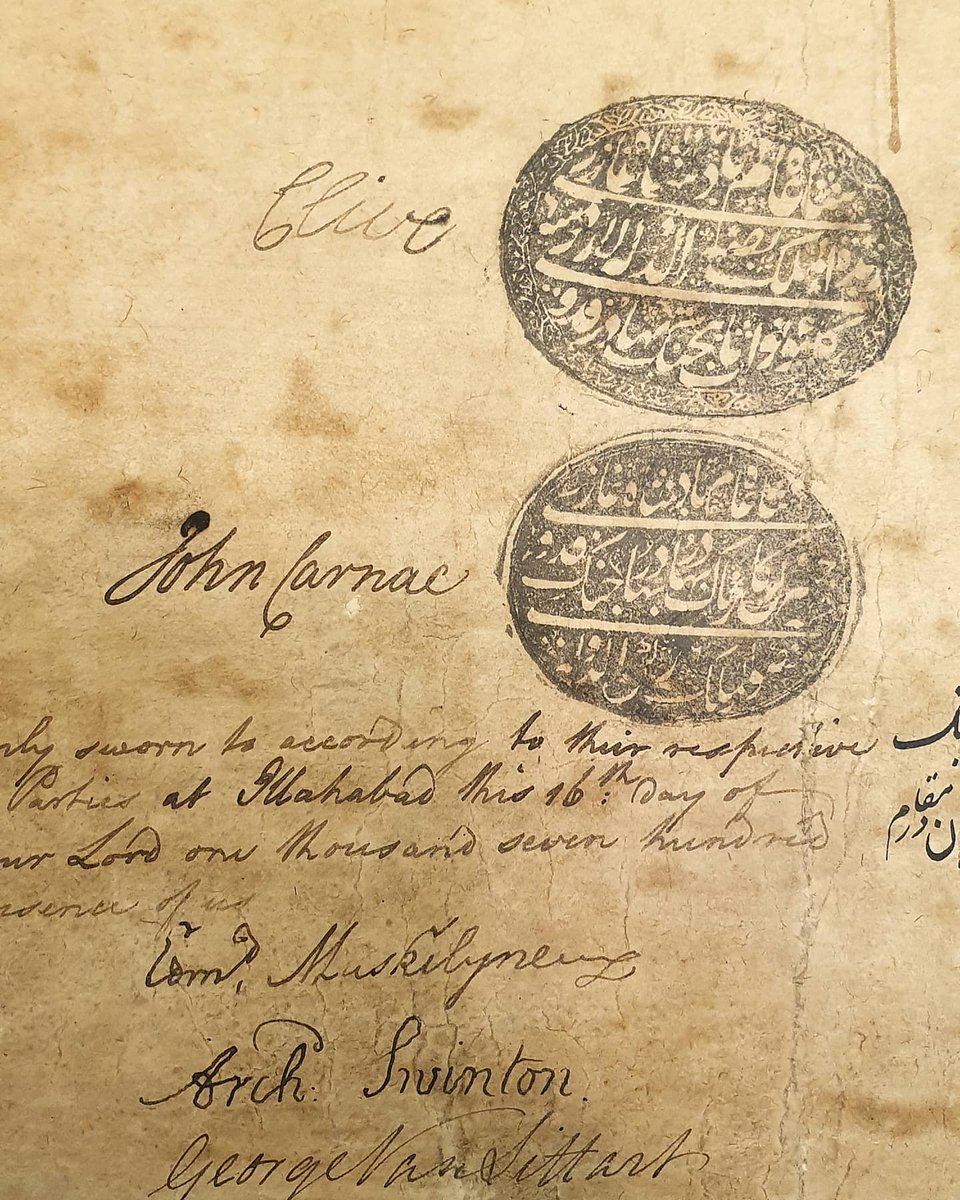 The Diwani- the document that handed over the three richest provinces in India to the East India Company, 1765. Later, the British dignified the document by calling it the Treaty of Allahabad, though Clive had dictated the terms & a terrified Shah Alam simply waved them through.