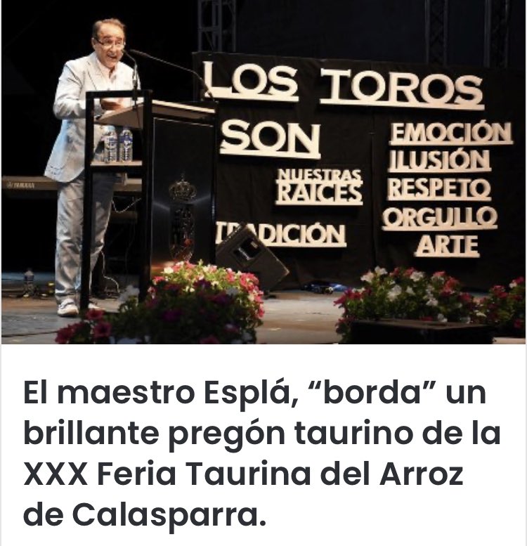 Esta noche tendríamos en #Calasparra el #PregonTaurino . El año pasado nos acompañó <a href="/prensaespla/">Prensa Esplá</a> #LuisFranciscoEspla , pregón magistral. <a href="/CTaurinoDeCalas/">CTaurinoDeCalasparra</a> pionero de los pregones taurinos en  #Murcia. Volveremos en 2021 !!! #FeriaTaurinadelArroz