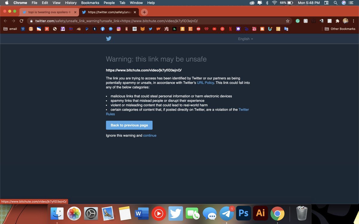 don't worry about this screen. it's a safe website, it just has a lot of racist and nsfw content on it, causing it to fall under "violent or misleading content that could lead to real-world harm", so twt flagged it. just don't go exploring the site. stay on the provided links