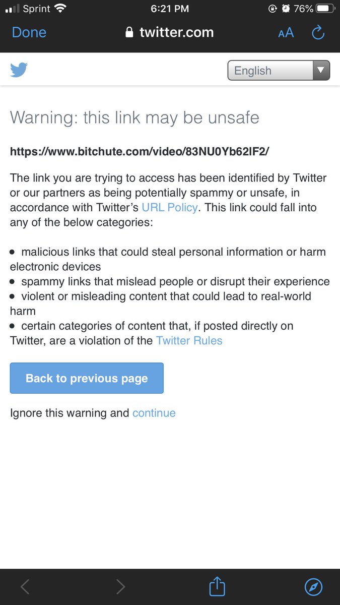 don't worry about this screen. it's a safe website, it just has a lot of racist and nsfw content on it, causing it to fall under "violent or misleading content that could lead to real-world harm", so twt flagged it. just don't go exploring the site. stay on the provided links