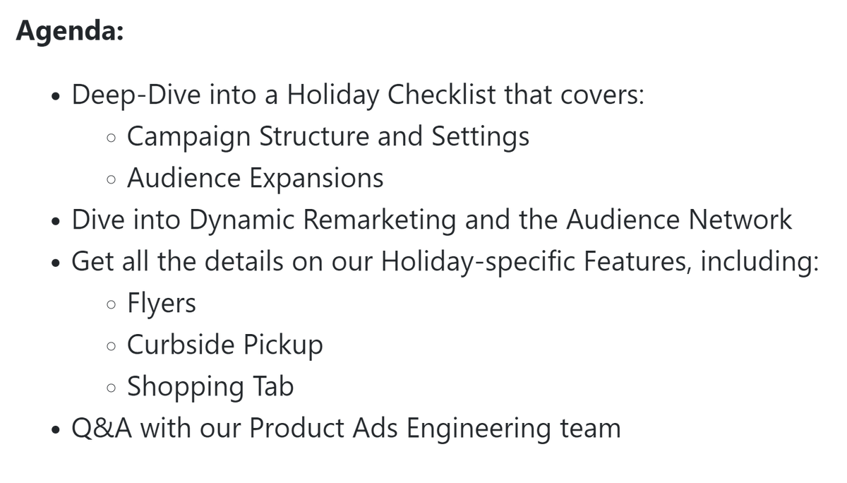 ecommerce's tweet image. Microsoft are running 2 free (one hour) sessions on using Microsoft Advertising to increase sales over the holiday period.

Here are the agendas for both sessions.

Sign up session 1: aka.ms/day1feeds
Sign up session 2: aka.ms/day2camp

cc #ecomchat #ppcchat