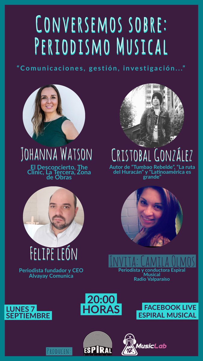 espiral42valpo's tweet photo. A las 11:30 @CamiiOlmos estará entregando detalles de estos conversatorios en @twittcafechile de @RadioValparaiso 
🚨Hoy “Conversemos sobre Producción de Músicas”
#producciónmusical #periodismomusical #gestión https://t.co/eMD61dN7eH