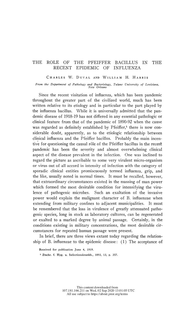 127) Interestingly enough, a 1919 study published by Oxford University Press in the Journal of Infectious Diseases also describes a crude vaccination program. This one was used to “treat” approximately 5,000 influenza patients. https://www.jstor.org/stable/pdf/30082097.pdf