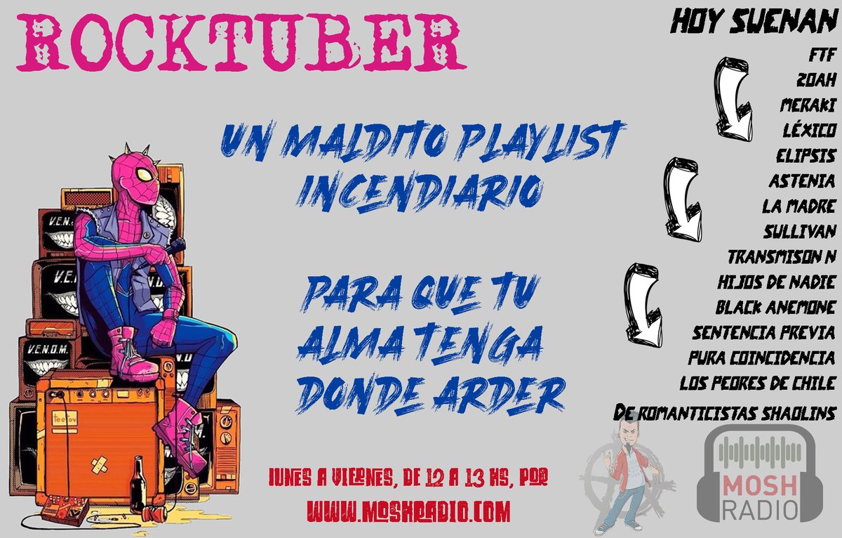 📻 Volvió #Rocktuber de #Cuarentena! 🦠
Esas canciones que arrancan lo más salvaje de tu interior... solo suenan en nuestra radio! 🤟 Sintonizá ▶ moshradio.com, que en 30' alzamos todos juntos la voz! 📢
.
Mirá todas las bandas que hoy escupen su furia! ✊ <a href="/moshradiook/">Mosh Radio</a>