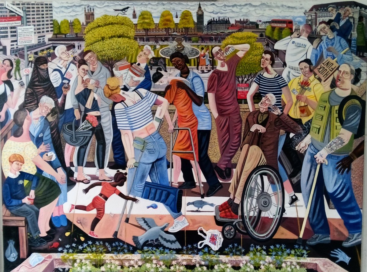 edgrayart's tweet photo. Two canvas versions of St.Thomas' Hospital painting Ode to Torsion. The first never got beyond the sketching stage. The second came together after three months #london🇬🇧 #londonart #paintingsoflondon #londonlife #nhs #hospitalpainting #nhs72 https://t.co/WbxGyfOLBX