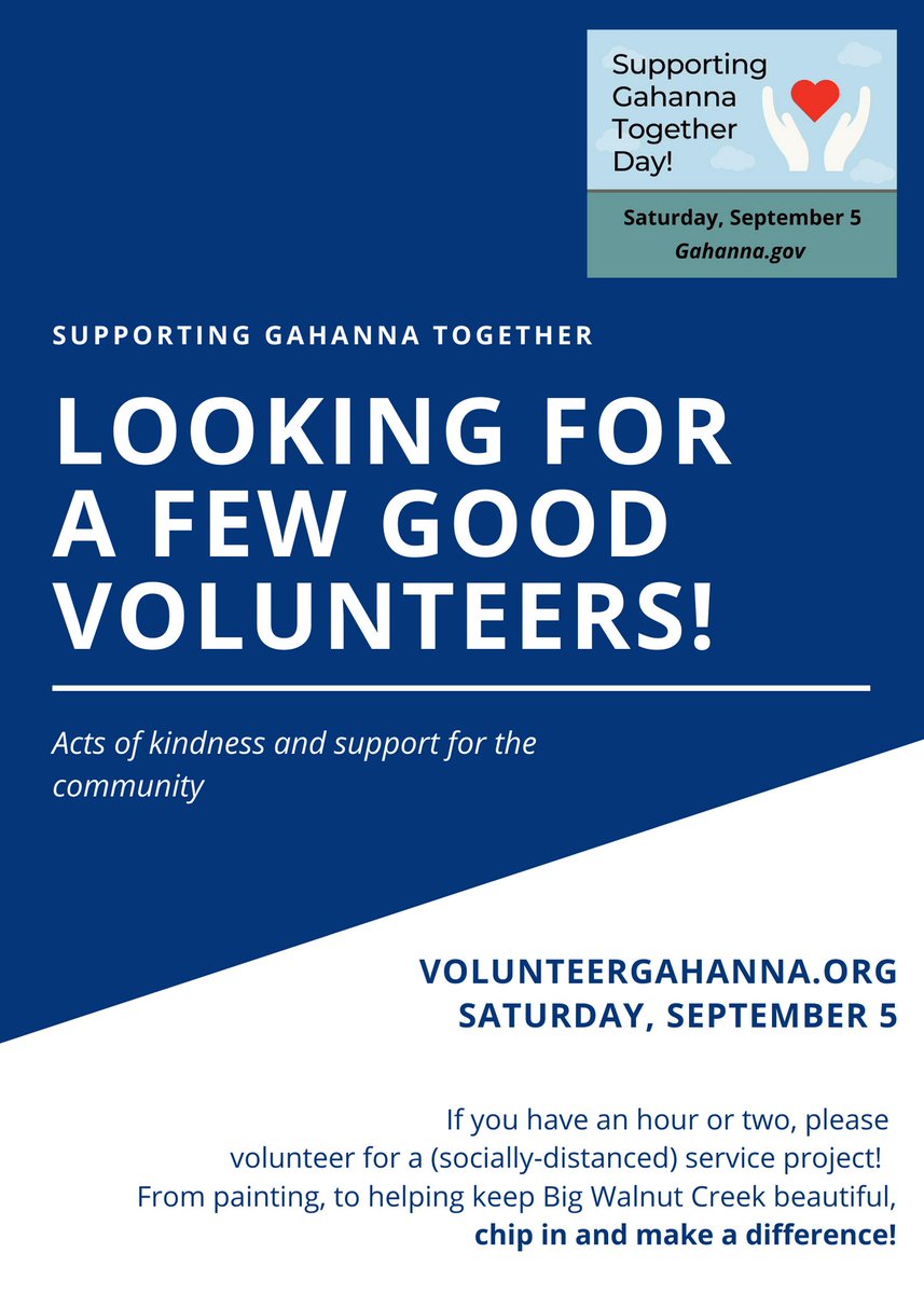 Start your weekend out right with an act of kindness!  Check out the volunteer opportunities at VolunteerGahanna.org.
#SupportingGahannaTogether #community #Gahanna