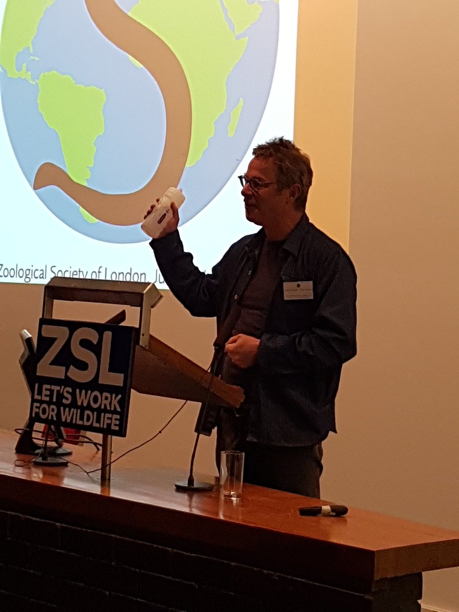 NDAPackaging's tweet image. Good to see @hughfw revitalising the fight against single use plastic again on @BBCOne last night. Here he is higlighting the point with one of our #reusablebottles at the ZSL eel symposium in 2017. We've only been at this since 2003 #nevergiveup!