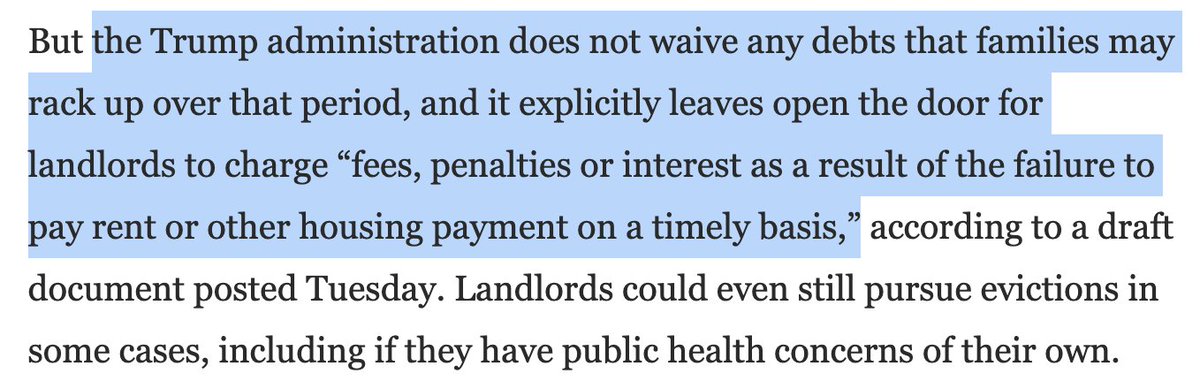 Under the CDC's  #EvictionMoratorium, tenants will still accumulate debt for non-payment on rent — and this will ALL be due once the moratorium ends. Which will be in the dead of winter 2/