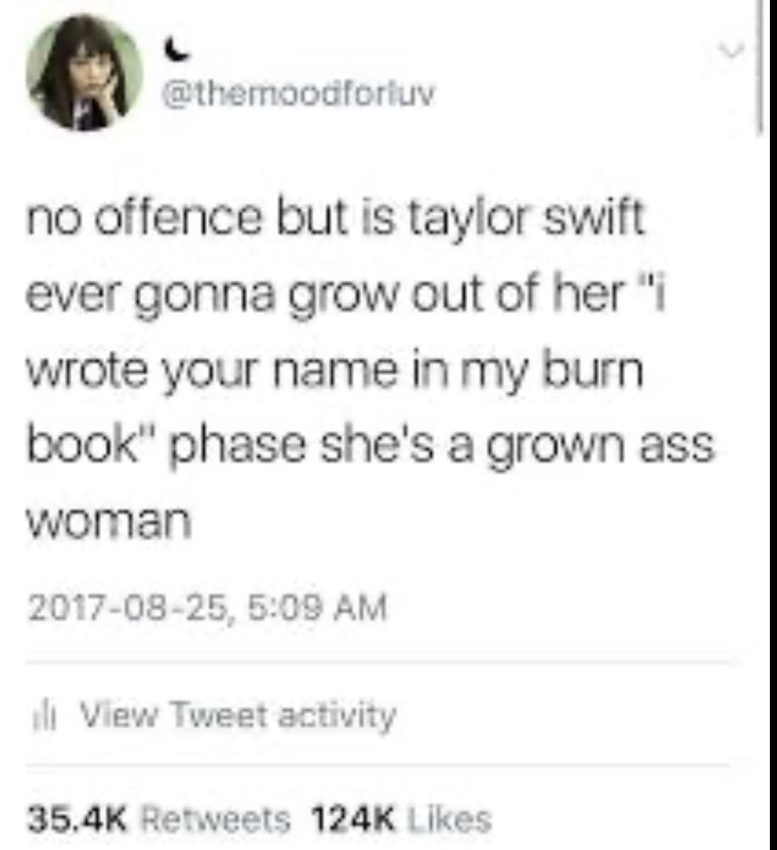 The constent ” she always talking bout ex” ”she should grow up” the just simple bullying of taylor online by meida ppl or strangers