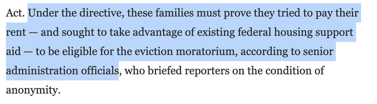 Another - more immediate - issue with the CDC's  #EvictionMoratorium, it puts the onus almost entirely on the tenant to "prove" why they should not be evicted This means tenants will still be forced to appear in eviction courts during this moratorium 3/