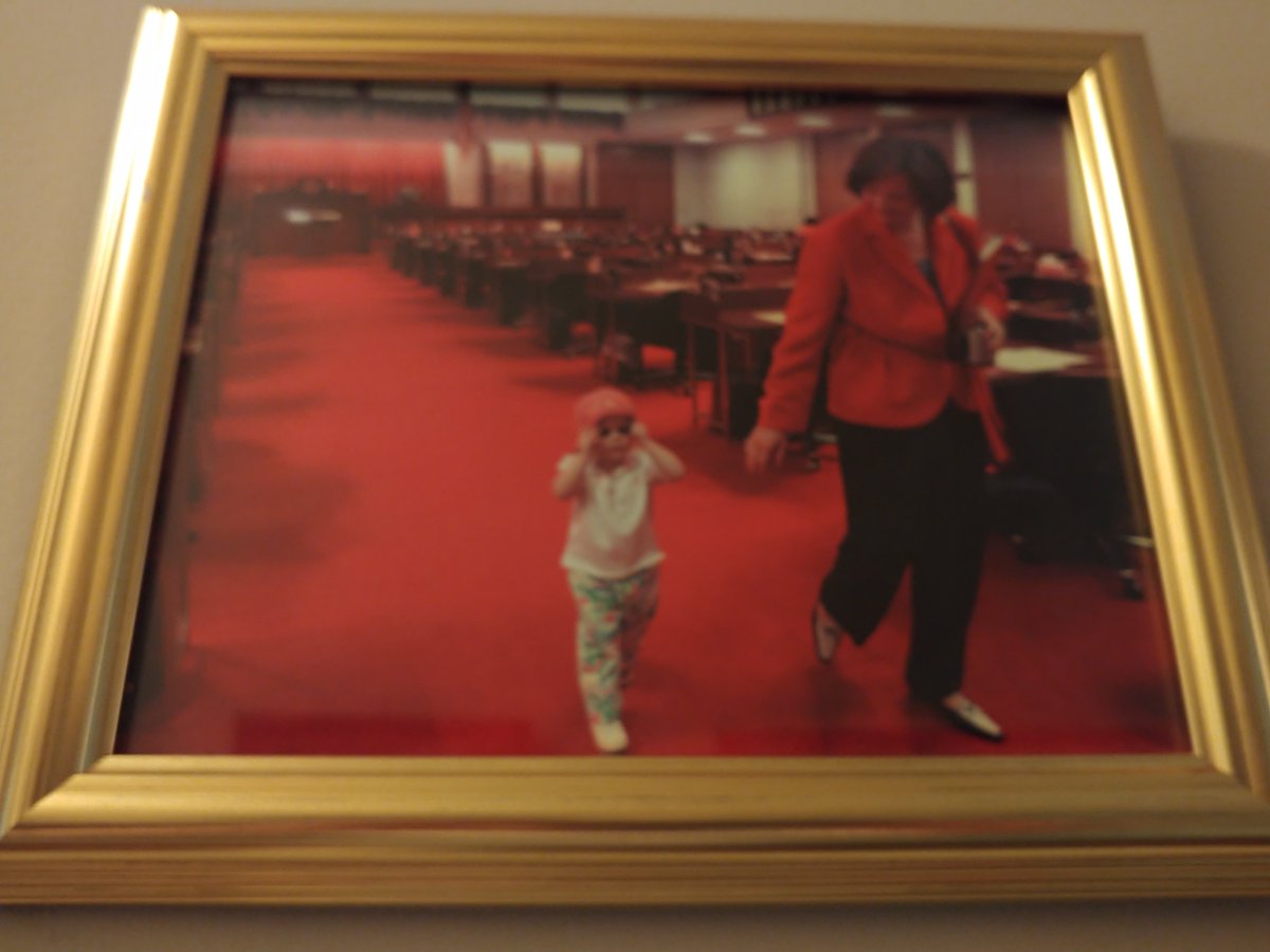 for use in the Legislative Bldg by legislators w/newborn children or grandchildren. (Over the yrs she proudly brought both our children to the Legislature, where they witnessed their strong mother, a leader, stand up for other children, families, women, & the voiceless.) (5/17)