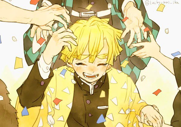 kamado tanjirou demon slayer uniform tears out of frame long sleeves crying confetti multiple boys  illustration images