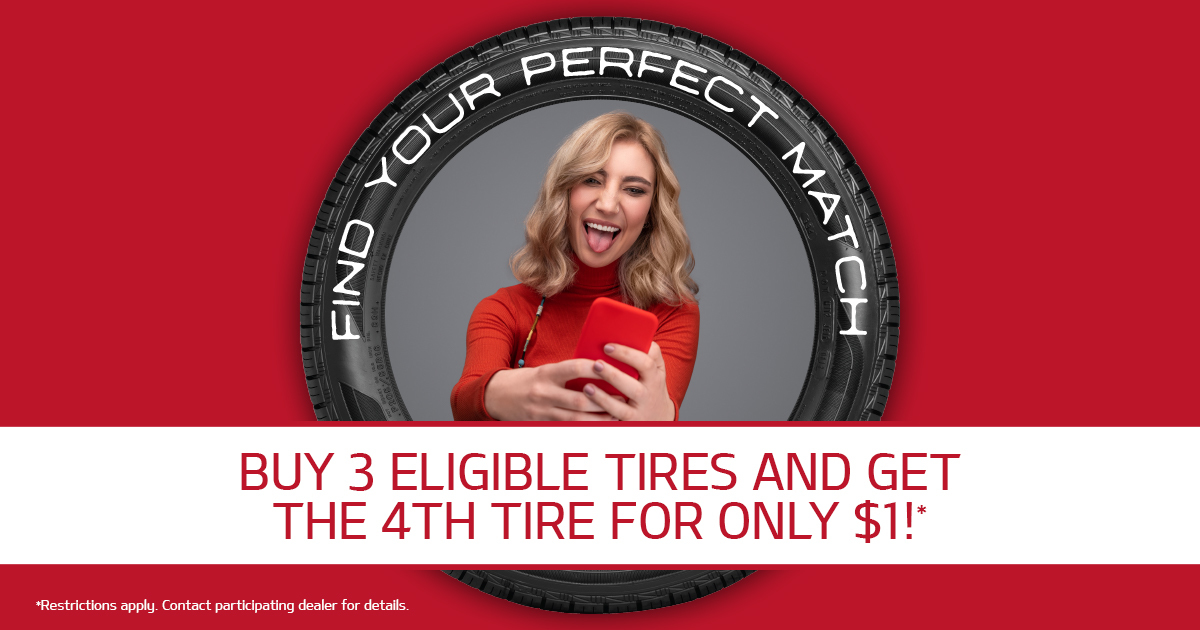 Find your perfect match, with a new set of tires for your Kia! Buy three eligible tires and get the fourth tire for only $1, now through October 31, 2020. Restrictions apply. Contact dealer for details. #crainkiaftsmith bit.ly/3gSlOt1