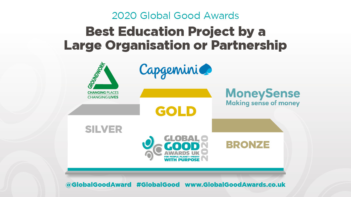 Huge congratulations to this year’s #GlobalGood winners for Best Education (large organisations or partnerships): Gold to <a href="/Capgemini/">Capgemini</a> <a href="/CodeYourFuture/">CodeYourFuture</a> #4positivefutures, Silver to <a href="/GroundworkLON/">Groundwork London</a>, <a href="/WRAP_UK/">WRAP NGO</a> &amp; <a href="/SmallChangeFood/">Small Change Big Difference</a> and finally Bronze to <a href="/NW_MoneySense/">NatWest MoneySense</a>