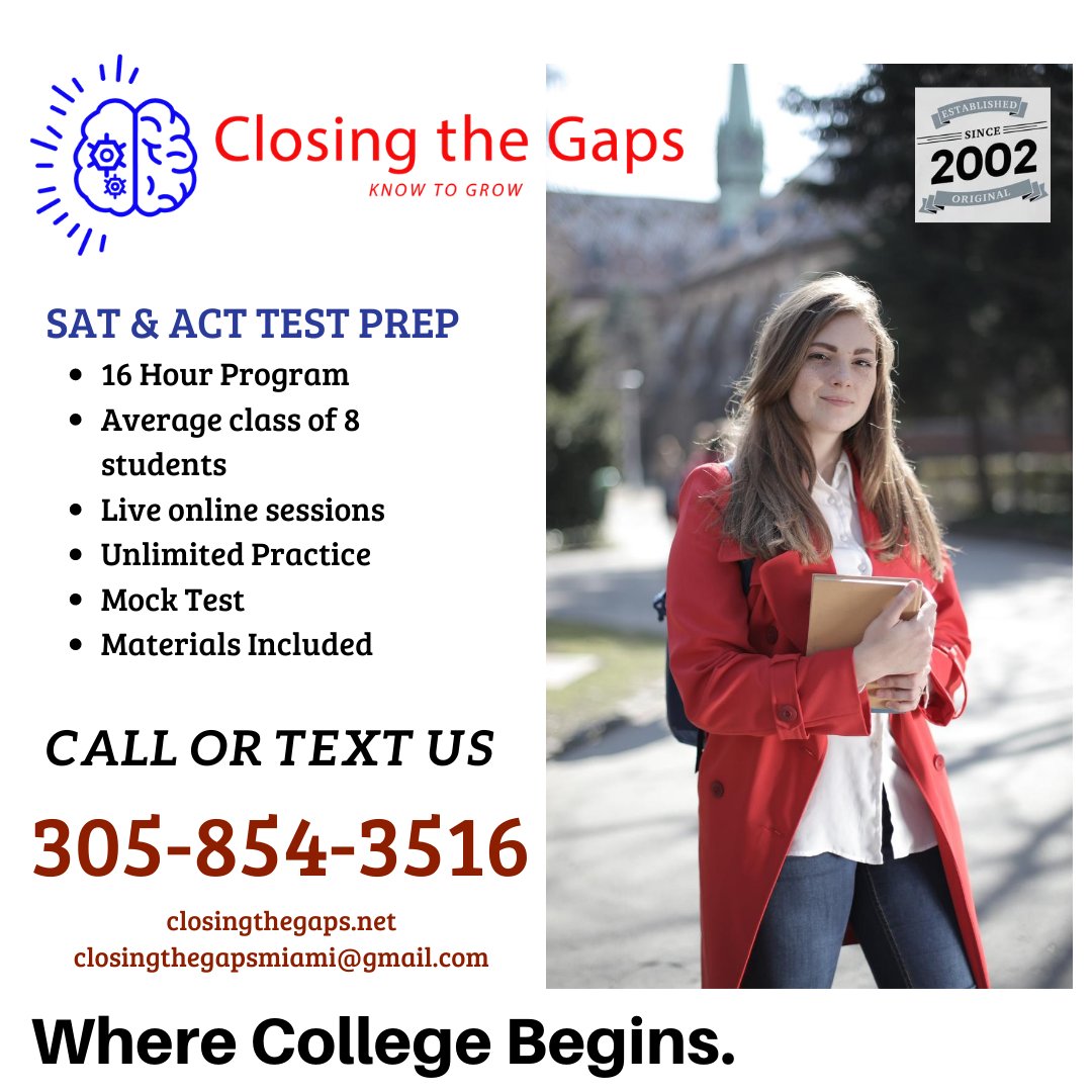 _closingthegaps's tweet photo. Wednesday #Protip  > sign up for workshops beginning Sept. 12 online.  Get the confidence you need to raise those scores! Register by calling or texting 305-854-3516
.
.
.
#testprep #ACTPrep #SATprep #tutor #collegeprep #ACTTestPrep #SATTestprep #tips #workshops #online https://t.co/FhVcaFyzoc