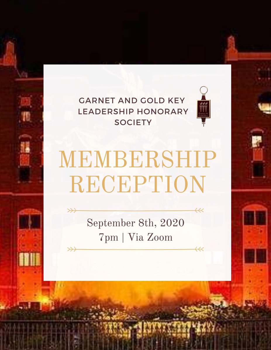 Interested in learning more about the oldest and boldest leadership honorary society on the #FSU campus? Garnet and Gold Key invites you to our Fall 2020 Membership Reception. Show up, meet our members and learn more about being apart of something greater than yourself💫 #fsuggk