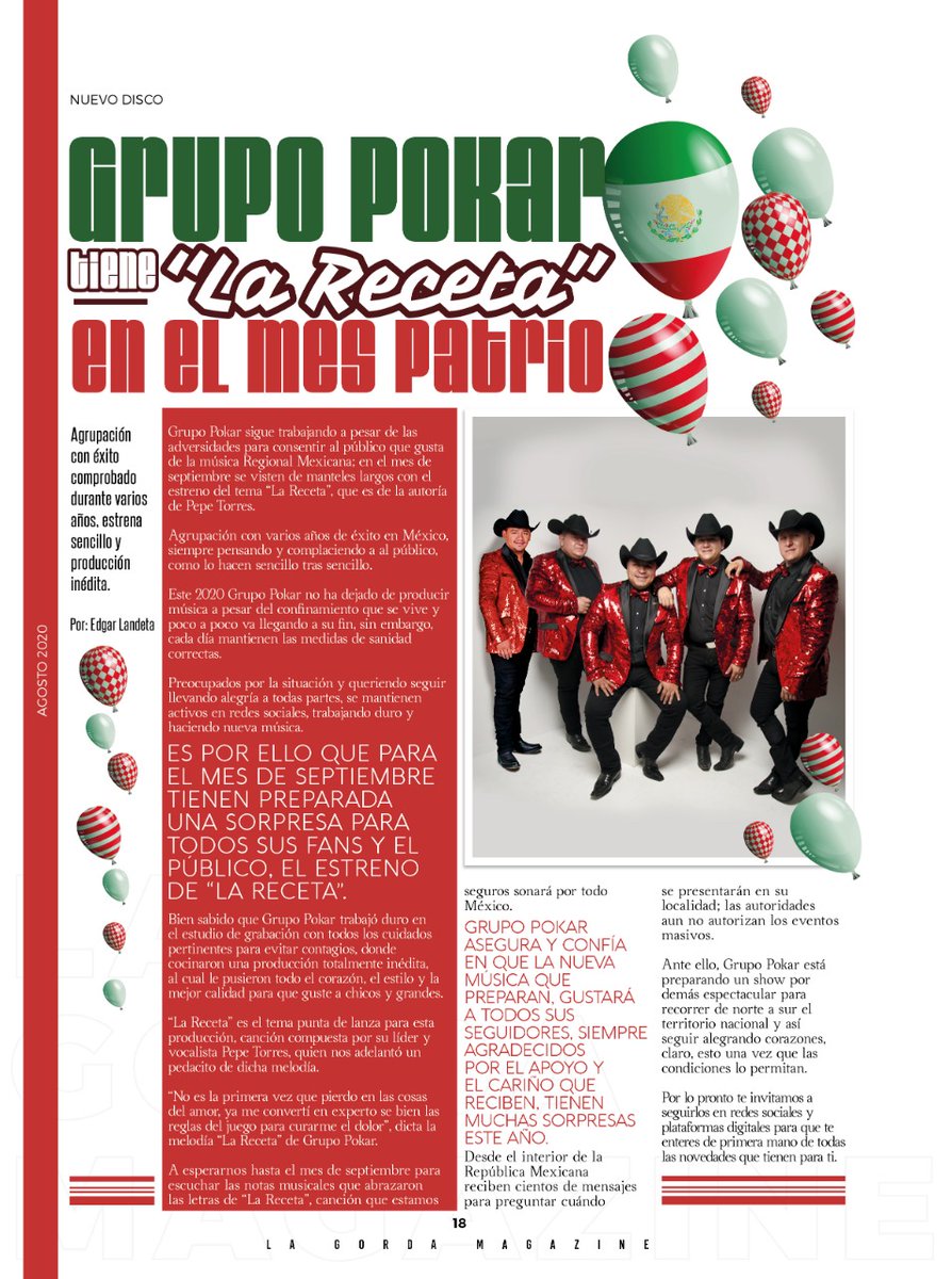 PokarOficial's tweet photo. En el mes de la patria estrenamos nuestro nuevo sencillo #LaReceta esperalo!!! #GrupoPokar 
@SAPSGrupero @lagordamagazine  @TorresMusicMx @PepePokar https://t.co/EB1vlrKCes