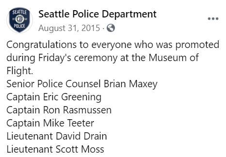 In 2015, Moss was promoted again to Lieutenant in the West Precinct.(8/9)