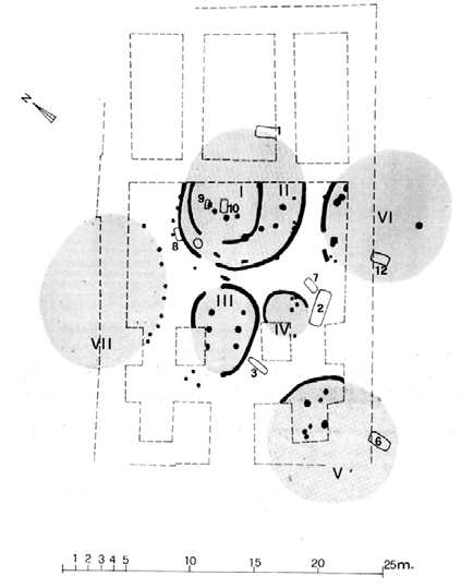 I'll start with what I know: Latium is often seen as the core area: emblematic is Satricum (Mater Matuta) with hut directly below cella (L); at Ardea Colle della Noce (R), temple shares main axis with two huts (and adult burial) beneath.