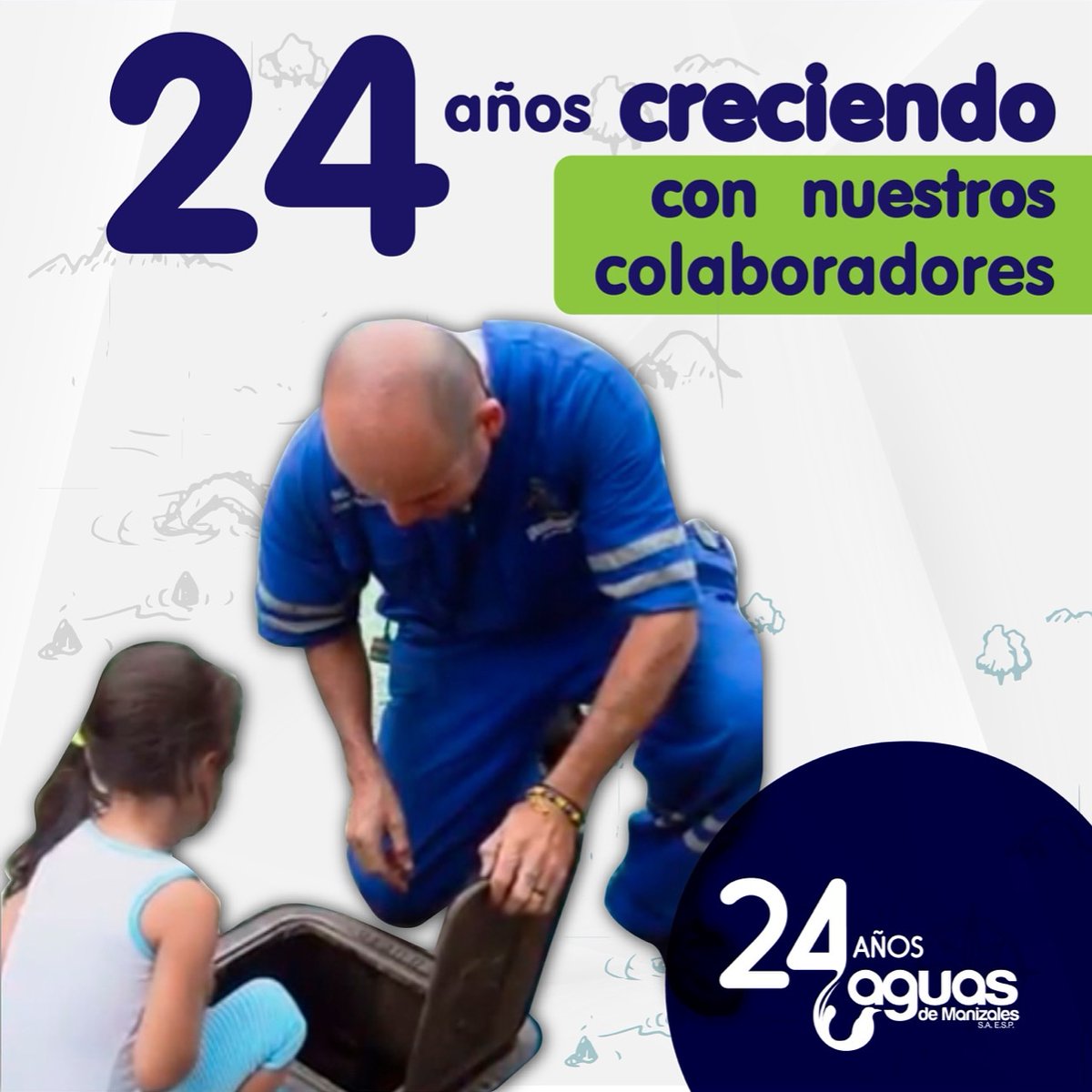 aguasmzl's tweet photo. #Contigo24/7 cientos de valientes hacen parte de la familia Aguas de Manizales.💙 Hoy queremos decirle gracias a todos nuestros colaboradores,😀 quienes con sentido de pertenencia, profesionalismo y dedicación nos han ayudado a escribir 24 años de hosteria. 💦 https://t.co/xM3zmwkk4y