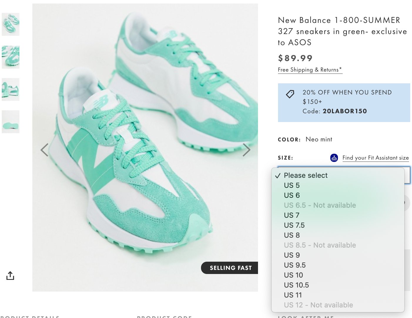 new balance 327 size 9