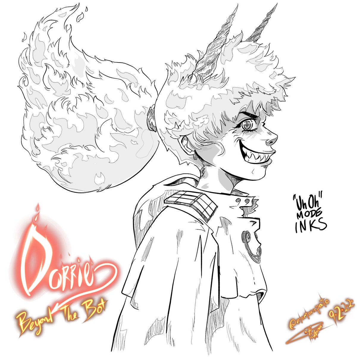etortorapato's tweet photo. Hail the demon queen! @lovelydorrie is piloting @BeyondTheBot on Twitter today. Here’s some progress and inks on my illustration of her in @Procreate I have some crazy ideas for the color and accent animation here. https://t.co/2tjSciMjmQ