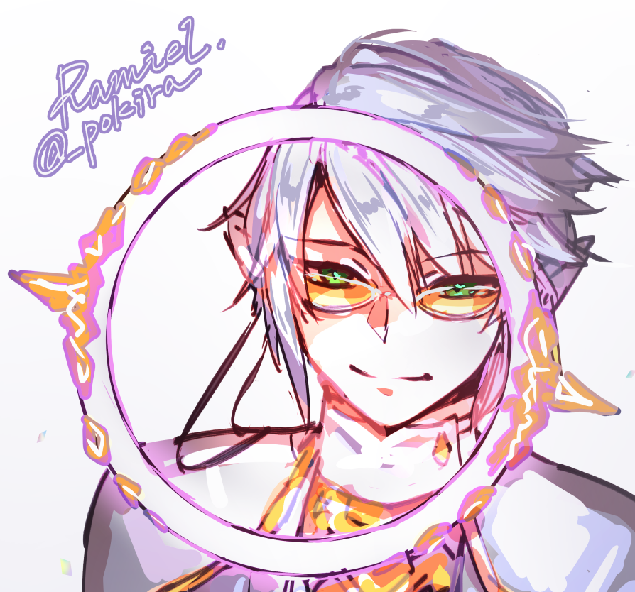 1boy male focus solo green eyes smile gloves pointy ears  illustration images