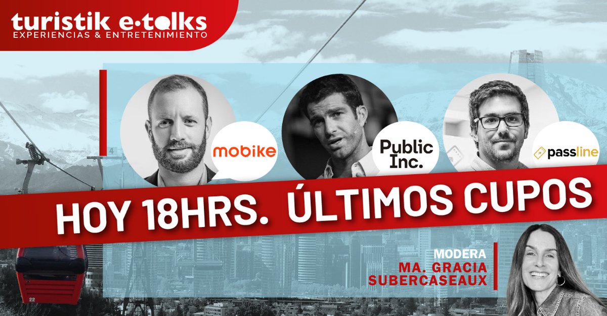 ¡HOY A LAS 18:00 HRS! Penúltimo #WebinarGratuito del ciclo #TuristikEtalks. Exponentes de Mobike, Passline y Tomás Sánchez, autor de Public Inc, para abordar el futuro del e-commerce post COVID-19, el empleo del Big Data y el uso de la IA.

Ingresa aquí ➡ us02web.zoom.us/j/82284558278