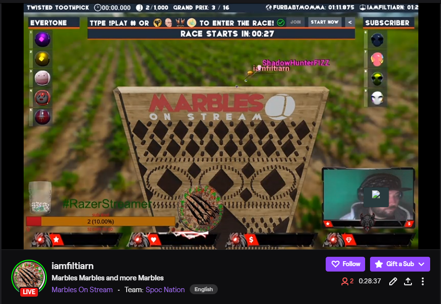 iamfiltiarn's tweet photo. Its time for #marblesonstream18 over at https://t.co/b6iFiNlGvs so jump on in type !play and your in come along you know you want too https://t.co/dDWWCflHmX