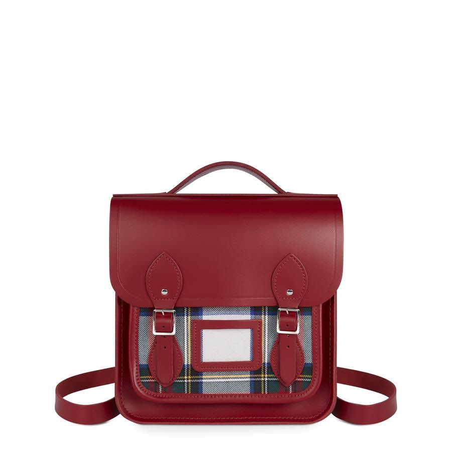 Red- Cambridge Satchel,Small Portrait Backpack in Leather-Red & Red Tartan