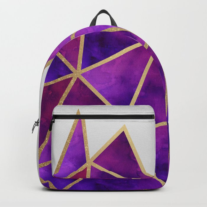 Speak Now- Society 6, Purple & Gold Geometric Backpack by Tanyadraws