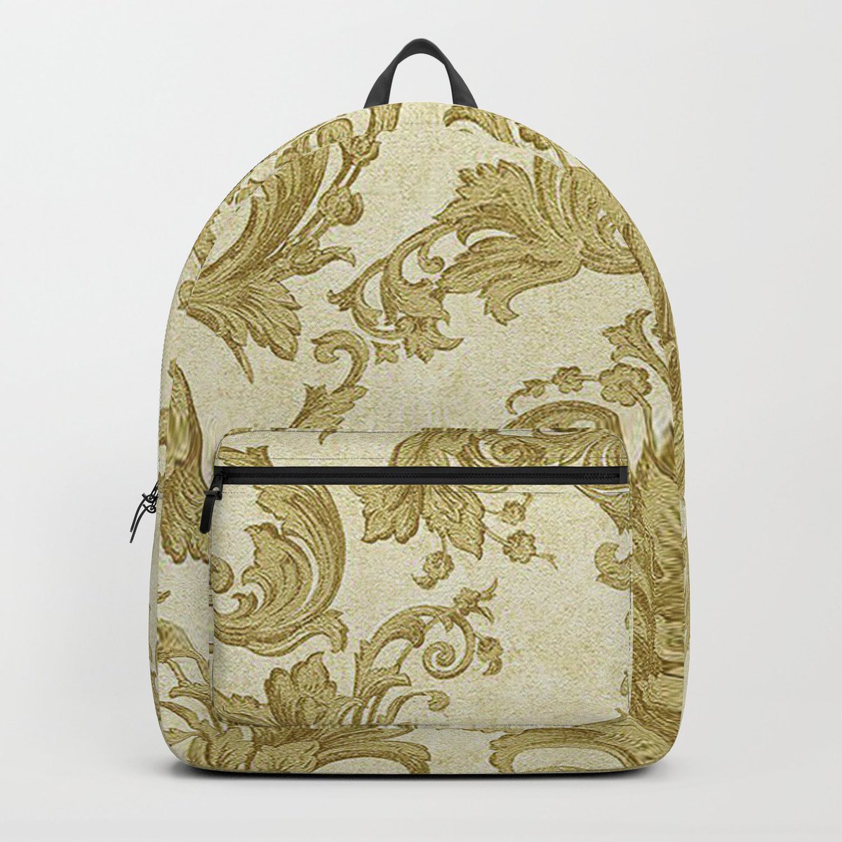 Fearless- Society 6, Gold Cream Paisley Floral Pattern Backpack by Guy Blank