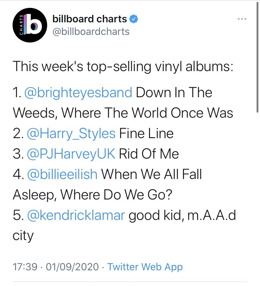 -“Fine Line”is #11 on the Billboard 200 chart on its 37th week, almost nine month after its release. -“Fine Line”was also the SECOND best selling album on vinyl in the USA this week.-Harry was the #14 most streamed male on Spotify on Aug.31,he only has 24 songs and no collabs.