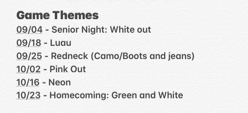 suwanneehighsc1's tweet photo. These will be the game themes for this year’s home games: https://t.co/3U5FoeX9wC