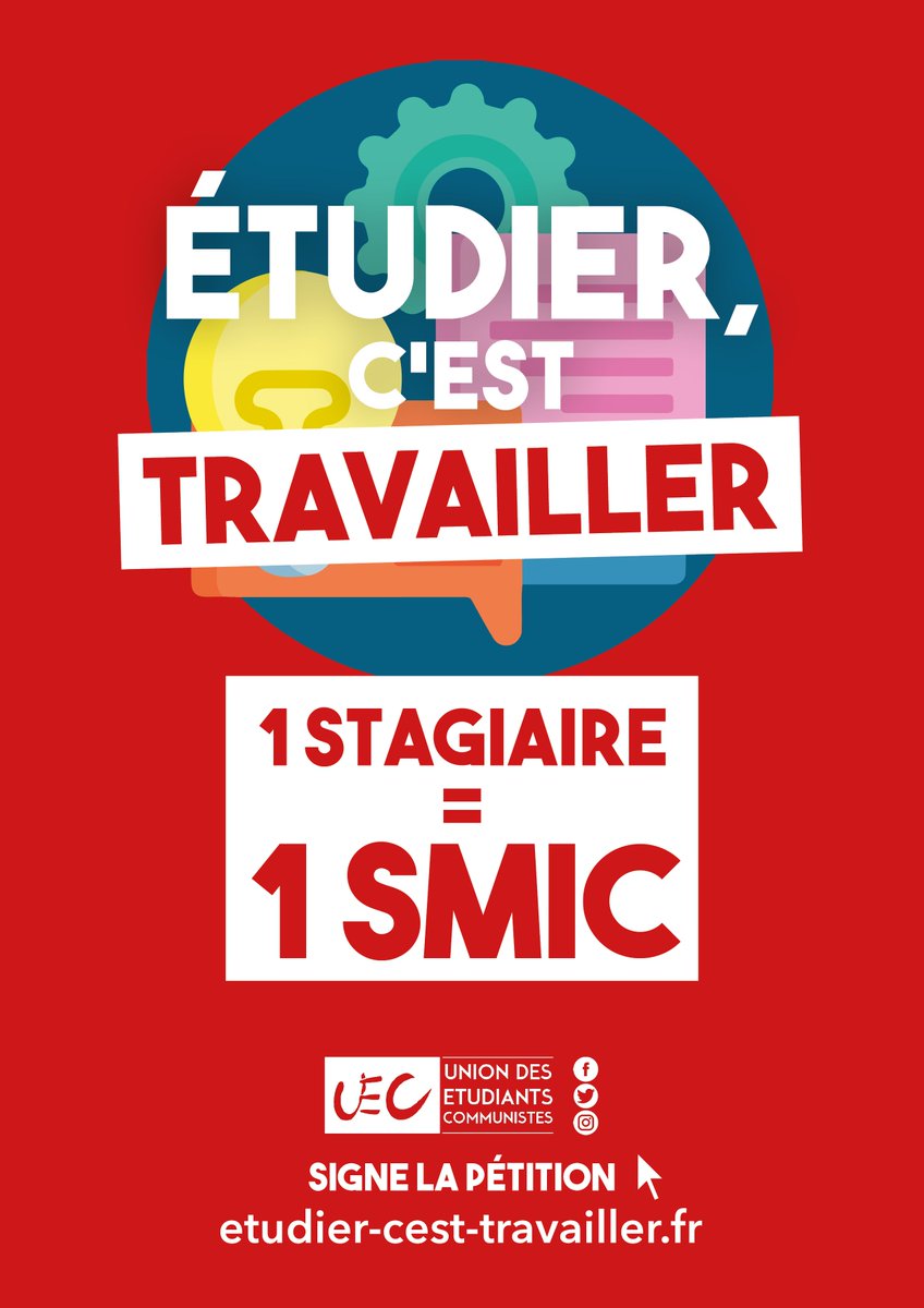 Notre campagne "Étudier c'est travailler" est lancée ! Finie la précarité, on veut pouvoir réussir nos études et participer à construire le monde d'aujourd'hui et de demain. Signe la pétition : etudier-cest-travailler.fr ✊✊✊
￼
 #ÉtudierCestTravailler