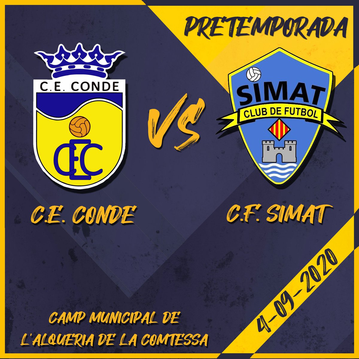 ⚽ El pròxim divendres dia 4 a les 20:30 tindrà lloc el primer partit de pretemporada del C.F. Simat! 💪🏼⁣

💛💙 A per totes! 💛💙⁣
⁣
#Simat #Pretemporada #Futbol #SentimentGroguet ⁣